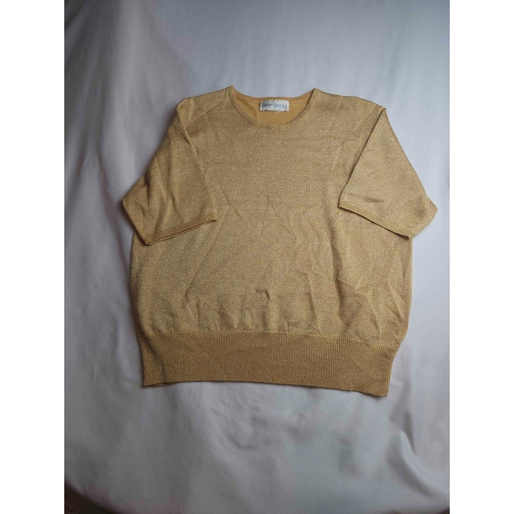 Robert Scott Knit Top Womens Large Gold Shimmer Short Sleeve Crew Neck Pullover